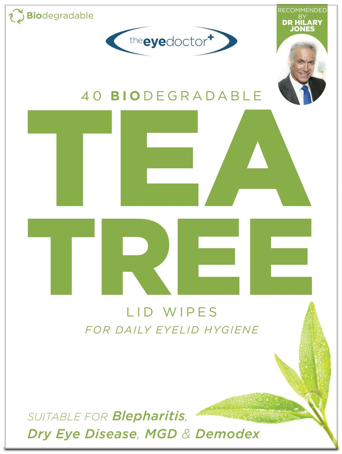 The Eye Doctor Tea Tree Eyelid Wipes - 40x Cleansing Lid Wipes Suitable for Dry Eye Blepharitis MGD &amp; Demodex - Tea Tree, Coconut &amp; Argan Oil