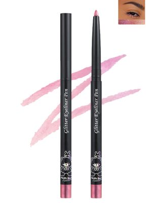 Colored Glitter Eyeliner Pencil, Chameleon Matte Metallic Eyeliner Pen Eyeshadow, Pink Shimmer Retractable Eyeliner Waterproof Smudge-proof, Highlighter Gel Eye Liner with Sharpener Gift for Women-02