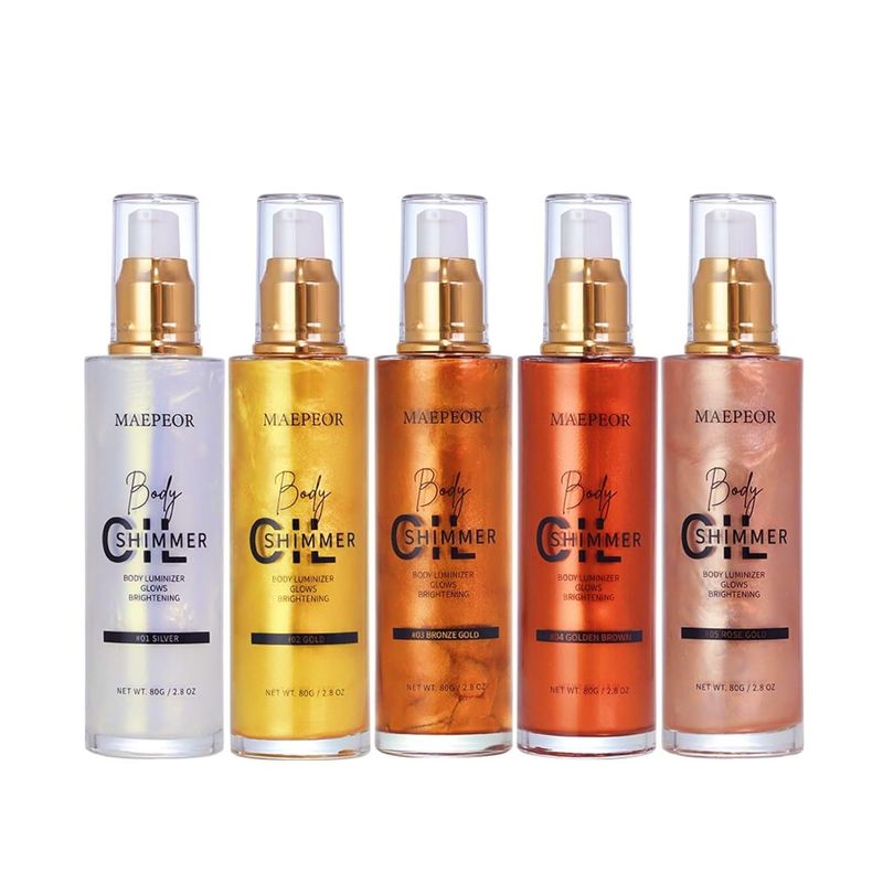 MAEPEOR Shimmer Body Luminizer 5 Colors Moisturizing Glow Illuminator Smooth and Non-sticky Summer Body Highlighter For Face &amp; Body (80ML, 02 Gold)