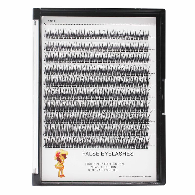 Bodermincer 400pcs D Curl Lash Clusters 8-10-12-14mm10-12-14-16mm MIX Fish Tail Lash Cluster Premade Volume Lash Fans Volume Lashes Knotted (Black 10-12-14-16mm MIX)