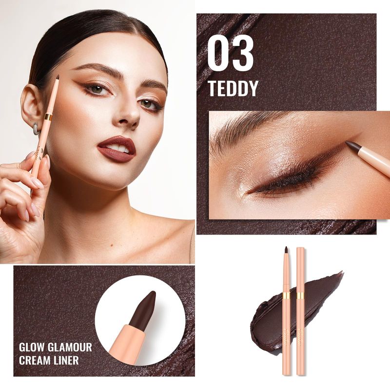 Oulac Brown Eyeliner Pencil Waterproof Smudge Proof, Brown Eyeliner Retractable, Smooth and Creamy Eye Makeup for Precision Application Vegan &amp; Cruelty-Free, 03 Teddy