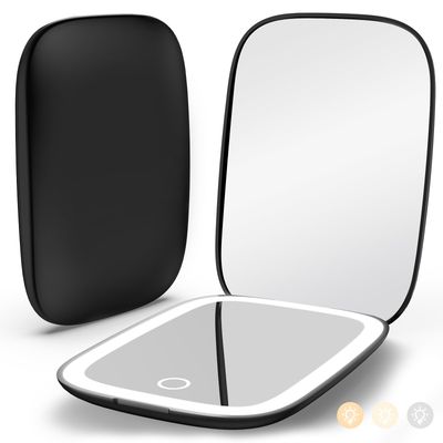 Rechargeable Travel Mirror with Lights 3 Color Modes,1X3X Magnification Mini Led Compact Makeup Mirror for Purse, Travel Essentials Gifts Stocking Stuffers for Girls Women - Black