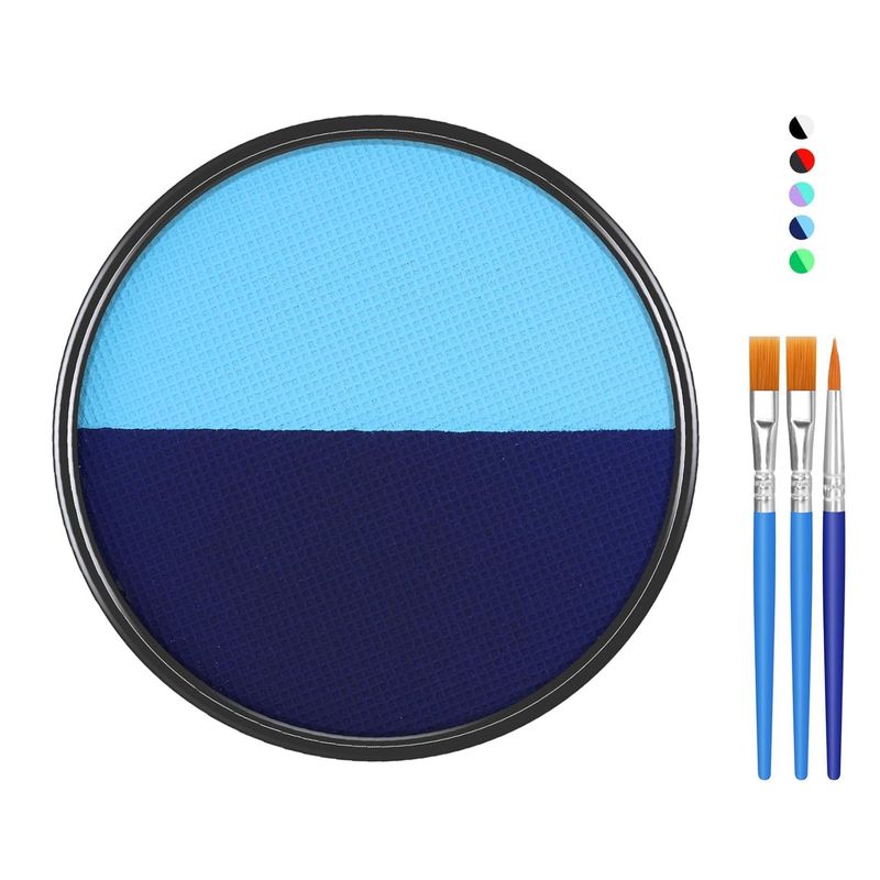 FREEORR Blue Face Body Paint Makeup Foundation 30g, Water Activated DarkBaby Blue Cream to Powder Face Body Paint Makeup for Halloween Costume Cosplay Theater Stage Dress-Up Makeup