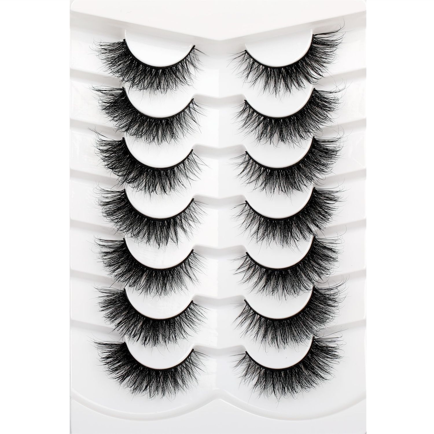 Pooplunch Cat Eye Look Fluffy Volume Wispy Lashes False Eyelashes Natural 8D Winged Short Soft Fake Eyelashes 7 Pairs Faux Mink Lashes Pack