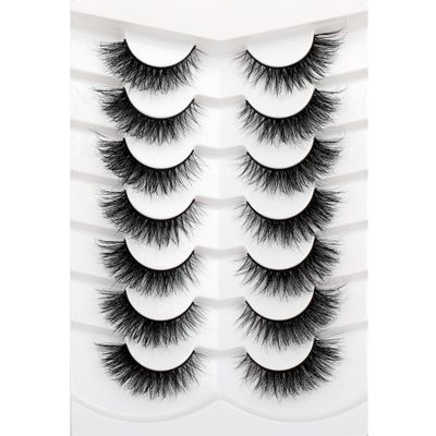 Pooplunch Cat Eye Look Fluffy Volume Wispy Lashes False Eyelashes Natural 8D Winged Short Soft Fake Eyelashes 7 Pairs Faux Mink Lashes Pack
