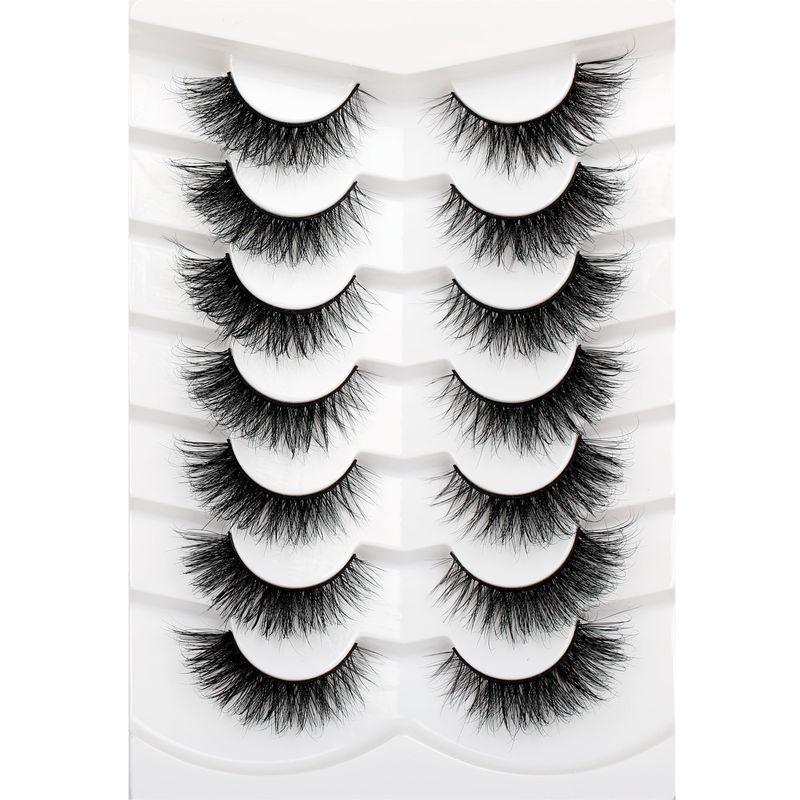 Pooplunch Cat Eye Look Fluffy Volume Wispy Lashes False Eyelashes Natural 8D Winged Short Soft Fake Eyelashes 7 Pairs Faux Mink Lashes Pack