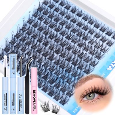 PHKERATA Natural Lash Extension Kit Wispy Lash Clusters Kit Lashes Clusters C Curl Cluster Eyelash Extension DIY Cluster Lashes with Lash Bond Seal Lash Glue Remover Lash Tweezers Individual Lashes