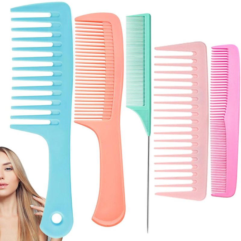 VITMOORY Hair Combs for Women Men, Wide Tooth Comb, Fine Tooth, Rat Tail Comb, Comb Set for Wet Curly Thick Thin Hair Styling (5PCS)