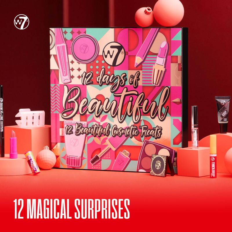 W7 12 Days of Beautiful Holiday Advent Calendar 2024-12 Individually Boxed Makeup &amp; Cosmetic Surprises - Cruelty Free, Christmas Stocking Filler