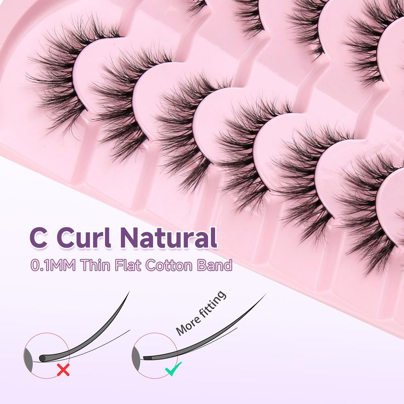 Lashes Wispy Cat Eyelashes Natural Look 15MM Cat Eye Lashes 3D Volume False Lashes with 0.1MM Thin Band C Curl Strip Lashes Pack Fake Eyelashes Wedding Lashes 7 Pair EVENTILL