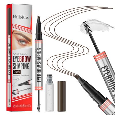 Microblading Eyebrow Pencil,QIC Eyebrow 4 Tip Brow Pencil,Waterproof 2-in-1 Brow Pen and Sealing Brow Gel Contouring Pen for Natural Looking Eyebrows(Dark Brown)
