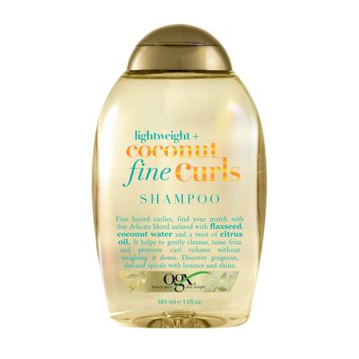 OGX Lightweight  Coconut Fine Curls Shampoo, Lightweight, Shampoo for Curly Hair, Coconut Water Shampoo, Flaxseed Oil, Citrus Oil, 13 Fl Oz