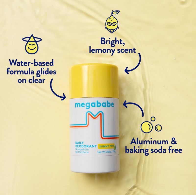 Megababe Daily Deodorant - Sunny Pits | Aluminum-Free, Clear &amp; Clean | 2.6 oz