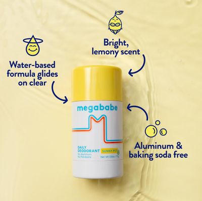 Megababe Daily Deodorant - Sunny Pits | Aluminum-Free, Clear &amp; Clean | 2.6 oz