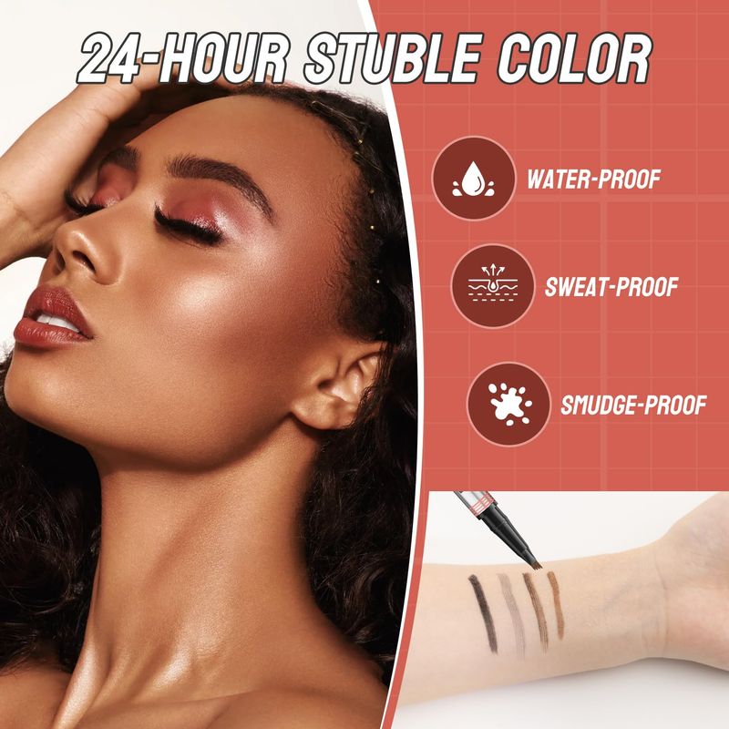 Microblading Eyebrow Pencil,QIC Eyebrow 4 Tip Brow Pencil,Waterproof 2-in-1 Brow Pen and Sealing Brow Gel Contouring Pen for Natural Looking Eyebrows(Dark Brown)