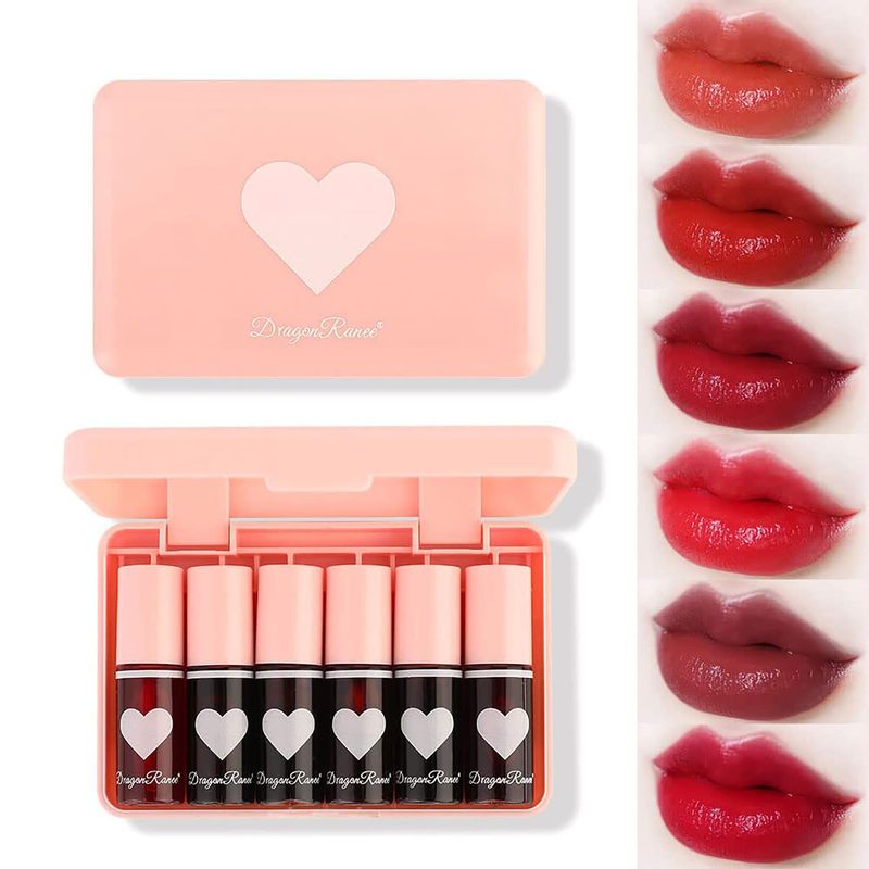 Sulily 6 Colors Lip Tint Stain Set,Plumping Mini Velvet Lip Tint,Hydrating Moisturizing Lip Cheeks and Eyes,Waterproof&amp;Long Lasting,Natural Glossy Korean Lip Tint Stain Non-Sticky