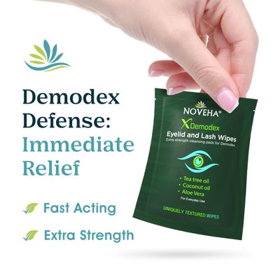 NOVEHA Demodex Eyelid &amp; Lash Wipes | Box Of 60 Individually Wrapped Extra Strength Cleansing Eyelash Wipes - Battle Itchy &amp; Irritated Eyes associated with Demodex Mites, Naturally Remove debris