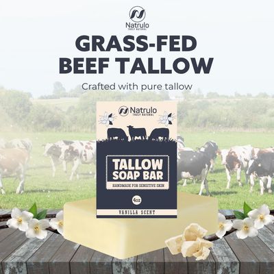 Beef Tallow Soap Bar - All Natural Grass Fed Tallow Soap Vanilla - Moisturizing Face &amp; Body Wash Great for Eczema, Dry, Itchy, Sensitive Skin - Handcrafted Bath Soap for Adults, Kids, Made in USA