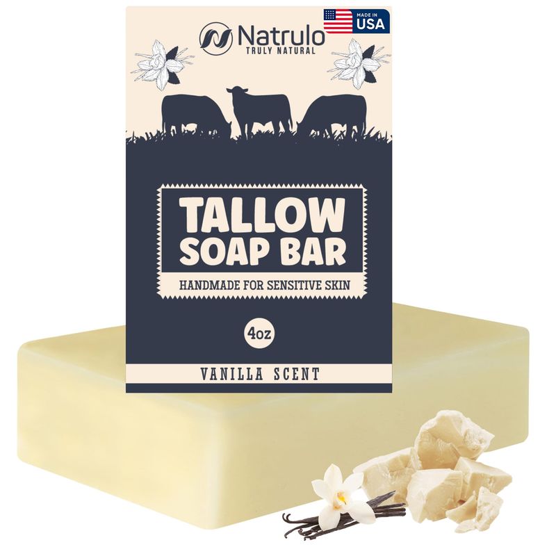 Beef Tallow Soap Bar - All Natural Grass Fed Tallow Soap Vanilla - Moisturizing Face &amp; Body Wash Great for Eczema, Dry, Itchy, Sensitive Skin - Handcrafted Bath Soap for Adults, Kids, Made in USA