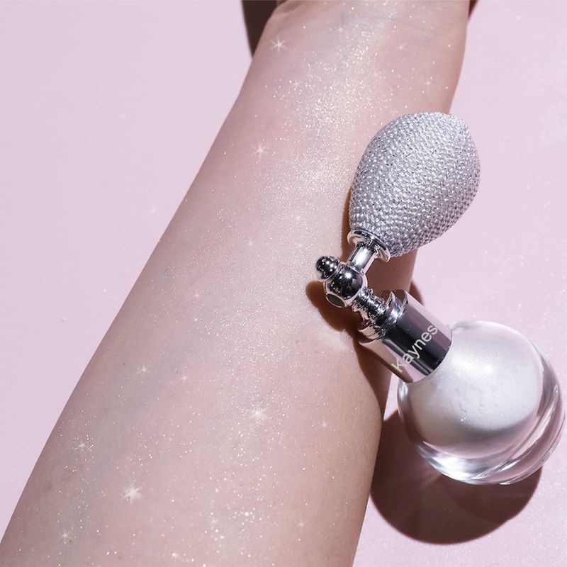 Highlighter Powder Spray, Longwear Glitter Spray for Body, Face, Hair, Shimmer Powder High Gloss Loose Powder Makeup Mist for Festive Party, Stage Shows, Nightclubs, Bar(1#Pearl White)