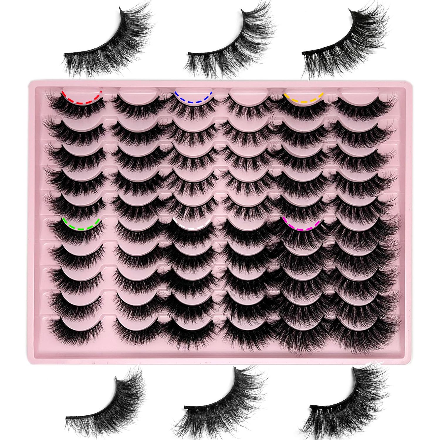 loladook Mink Lashes Pack Cat Eye Fluffy False Strip Lashes Wispy C Curl Faux Mink Eyelashes 6 Styles Soft Natural Eye Lashes Bulk (30 Pairs)