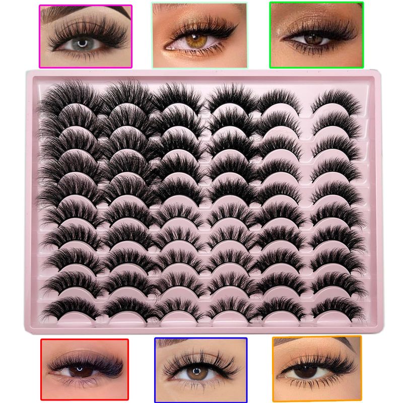 loladook Mink Lashes Pack Cat Eye Fluffy False Strip Lashes Wispy C Curl Faux Mink Eyelashes 6 Styles Soft Natural Eye Lashes Bulk (30 Pairs)