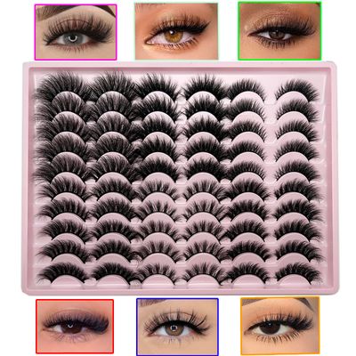 loladook Mink Lashes Pack Cat Eye Fluffy False Strip Lashes Wispy C Curl Faux Mink Eyelashes 6 Styles Soft Natural Eye Lashes Bulk (30 Pairs)