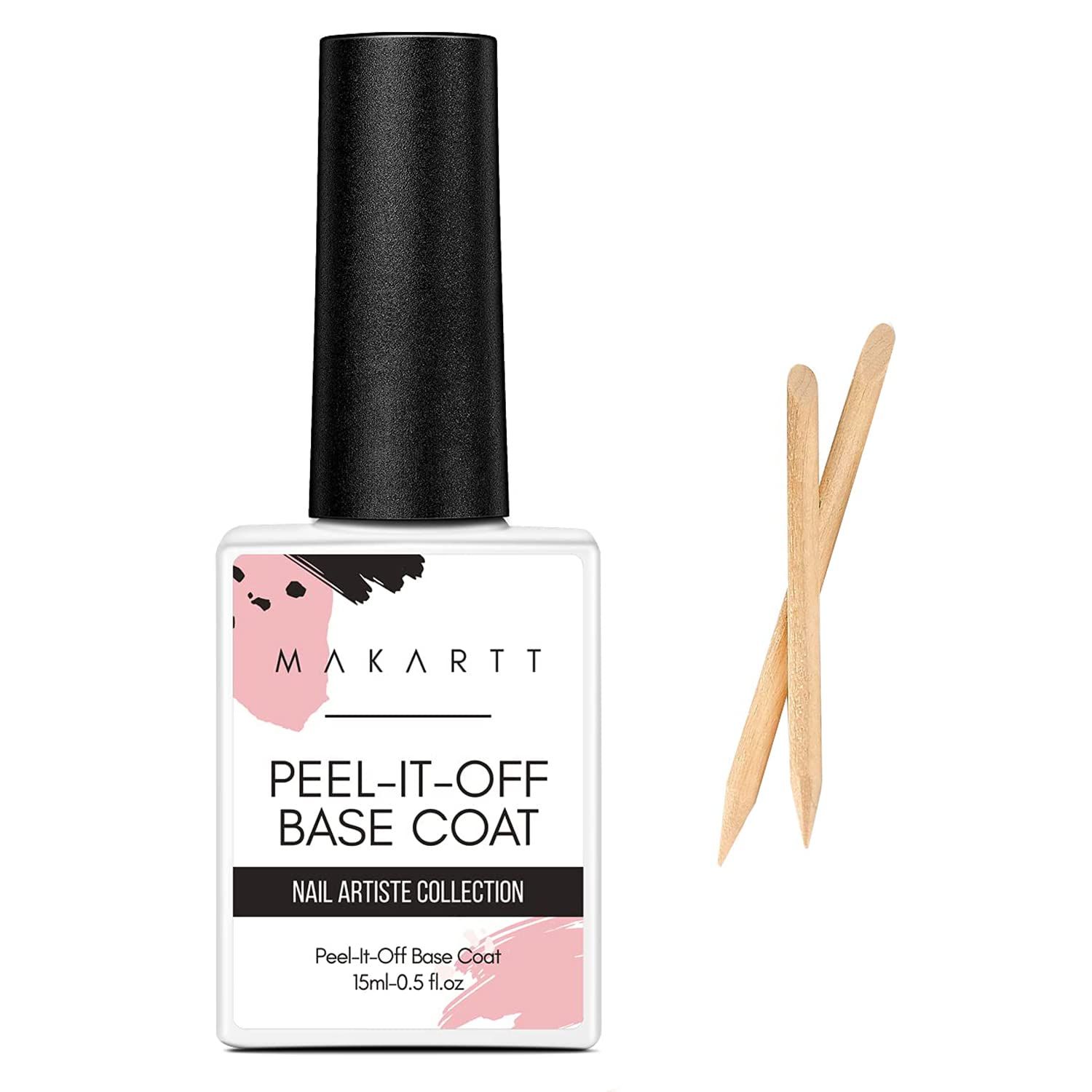 Makartt Peel Off Base Coat, Press on Nails Base Coat 15ml UV Base Coat Nail Polish Peelable Base Gel for Takeoff Nail Practice Beginners, No Soaking Filing Required
