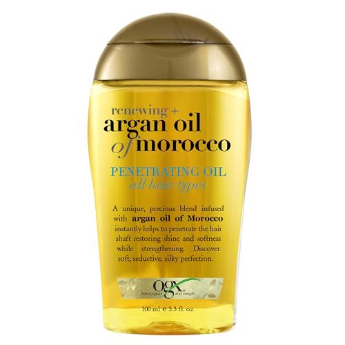 OGX Renewing  Argan Oil of Morocco Penetrating Hair Oil Treatment, Moisturizing &amp; Strengthening Silky Oil for All Hair Types, Paraben-Free, Sulfated-Surfactants Free, 3.3 fl oz