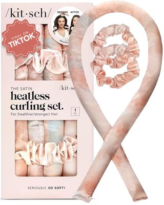 Kitsch Satin Heatless Curling Set - Heatless Hair Curler To Sleep In, Heat Free Curls Overnight for Frizz-Free, Soft Curls - For All Hair Types - Includes Satin Curling Rod &amp; 2 Scrunchies - Sunset