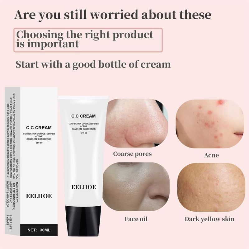 GHFCZOO C.C Cream Skin Tone Adjusting for Mature Skin, Complete Correction Super Active, Light, Moisturizer, SPF 50, 1.0 fl oz (Ivory, 30ml)