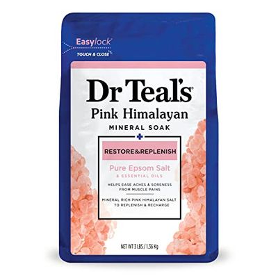 Dr Teal&#39;s Epsom Salt Magnesium Soak, Restore &amp; Replenish with Pink Himalayan Mineral, 3 lbs