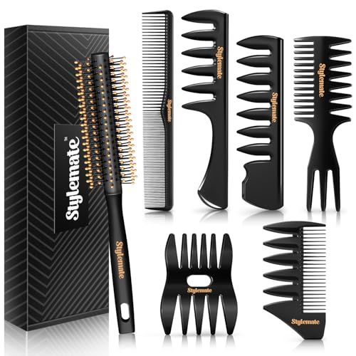 Stylemate Men's Hair Styling Combs and Brush Set - Roller Brush for Adding Volume, Pompadour, Slicked-back, Fauxhawk, Undercut Styling Combs