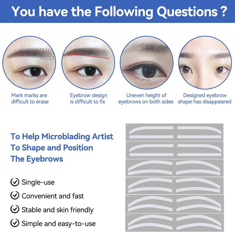 6 Pairs Eyebrow Tattoo Auxiliary Stickers, Disposable Adhesive Eyebrow Template Sticker Eyebrow Ruler Sticker Eye Makeup Aid Tools for Woman