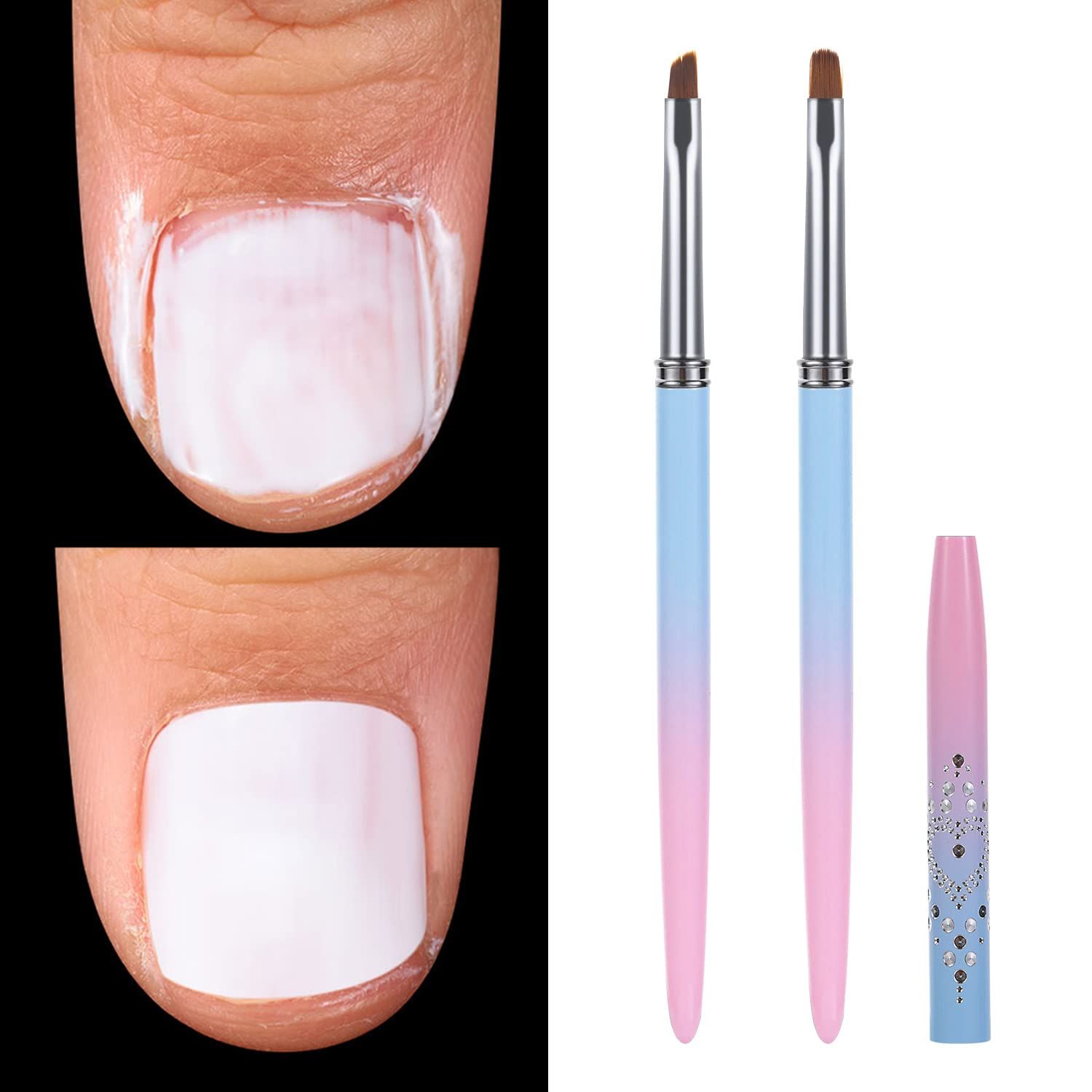 INENK Nail Art Clean Up Brushes,Nail Brushes for Cleaning Polish Mistakes on the Cuticles, Acetone Resistant Nail Brush, Fingernail Cleaning Brushes for Nail Art and Designs (2 Pcs Round&amp;Angled)