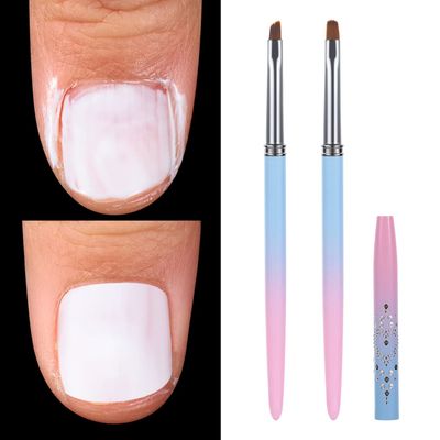 INENK Nail Art Clean Up Brushes,Nail Brushes for Cleaning Polish Mistakes on the Cuticles, Acetone Resistant Nail Brush, Fingernail Cleaning Brushes for Nail Art and Designs (2 Pcs Round&amp;Angled)