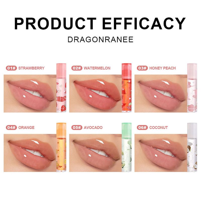 FYEBOO 6 Pcs Fruit Roll-on Lip Gloss Set, Clear Lip Gloss Crystal Jelly Liquid Lipstick, Plumping Lip Oil Moisturizing Hydrating Non-Sticky, Nice Gift for Women Girl