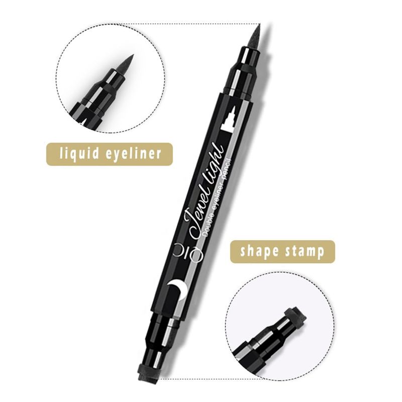 Face Stamp &amp; Eyeliner Set, 4 PCs Black Shape Stamps and Felt Eye Liners, Dual ended 2-in-1 Eye Makeup Pen