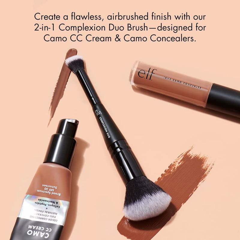 e.l.f. Complexion Duo Brush, Makeup Brush For Applying Foundation &amp; Concealer, Creates An Airbrushed Finish, Made With Vegan, Cruelty-Free Bristles
