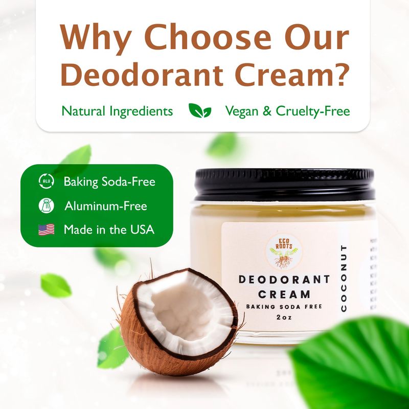 ECO ROOTS Natural Deodorant for Women &amp; Men | Organic Deodorant Cream Non Aluminum | Baking Soda Free Healthy Deoderant for Body &amp; Private Parts | All Vegan Pit Paste Zero Sweat | Coconut Scent