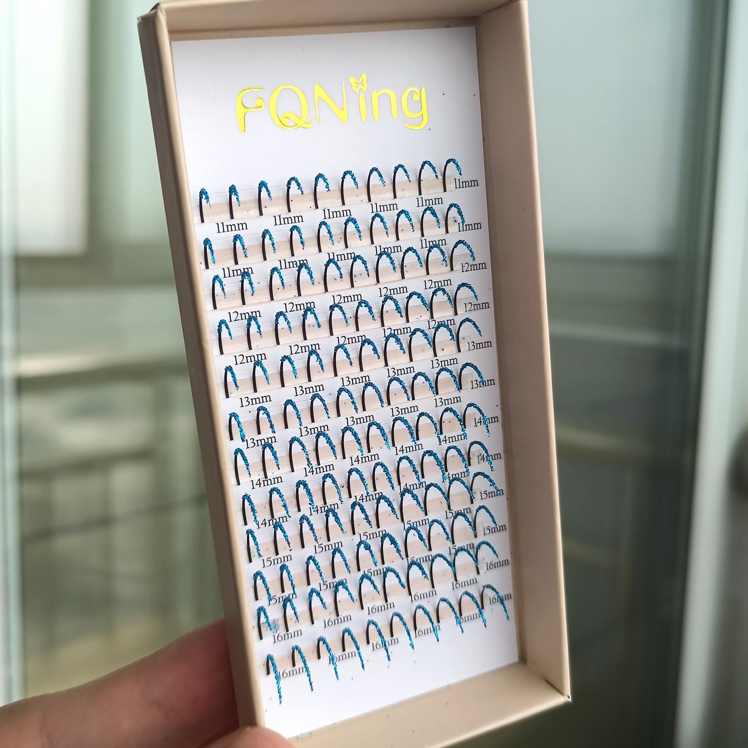 FQNing Glitter Lash Extensions Sky Blue Laser Colored Eyelash Extension Professional Supplies (Light Blue)