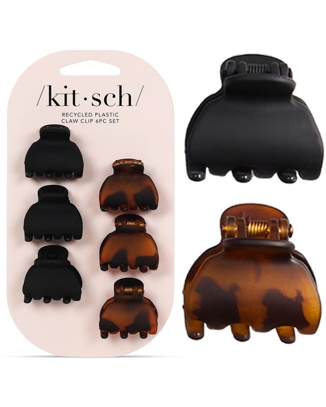 Kitsch Small Hair Clips for Women, Recycled Plastic Small Claw Clips &amp; Mini Claw Clips for Hair, Mini Hair Clips for Thin Hair, Tiny Jaw Clip for Hair, 6 pcs (Tortoise &amp; Black)