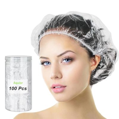 Aquior Shower Cap Disposable, 100 PCS Shower caps Large&amp;Thick Waterproof Clear Plastic Elastic Hair Bath Caps For Women Kids Girls, Hotel and Hair Solon, Travel Spa, Home Use