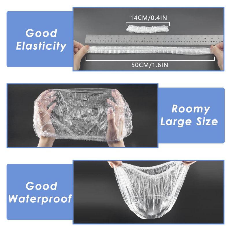 Aquior Shower Cap Disposable, 100 PCS Shower caps Large&amp;Thick Waterproof Clear Plastic Elastic Hair Bath Caps For Women Kids Girls, Hotel and Hair Solon, Travel Spa, Home Use
