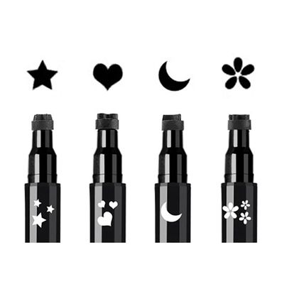 Face Stamp &amp; Eyeliner Set, 4 PCs Black Shape Stamps and Felt Eye Liners, Dual ended 2-in-1 Eye Makeup Pen