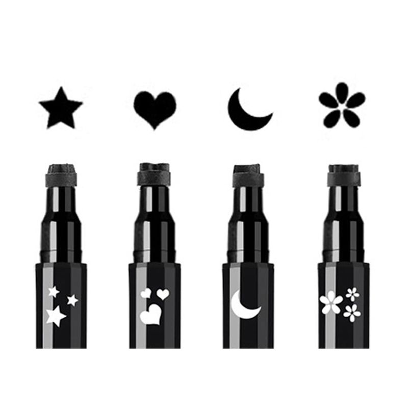 Face Stamp &amp; Eyeliner Set, 4 PCs Black Shape Stamps and Felt Eye Liners, Dual ended 2-in-1 Eye Makeup Pen