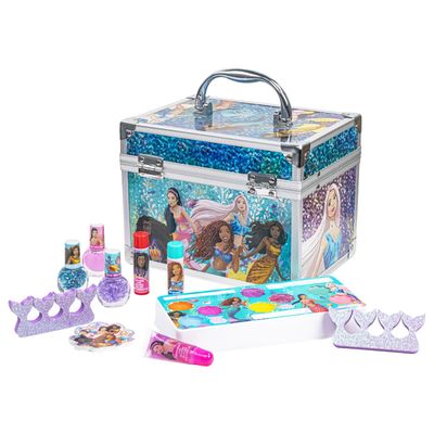Little Mermaid Train Case Beauty Set, Kids Makeup Kit for Girls, Real Washable Toy Makeup Set, Play Makeup, Pretend Play, Party Favor, Birthday, Toys Ages 3 4 5 6 7 8 9 10 11 12