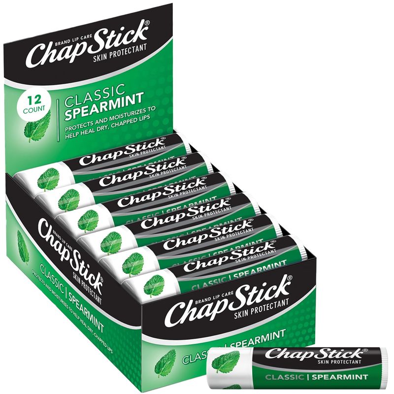 ChapStick Bulk Lip Balm, Classic Spearmint 12-Pack - Cool &amp; Refreshing Lip Moisturizer for Dry Lips, 0.15 Oz Ea