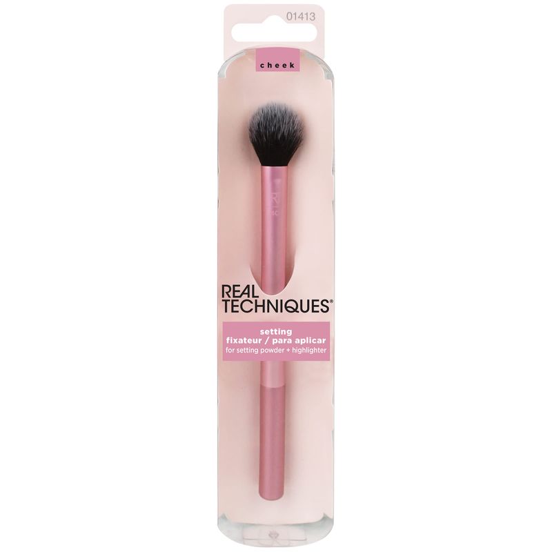 Real Techniques Makeup Setting Brush, For Setting Powder, Loose Powder, &amp; Pressed Powder, Face Makeup Brush, 402 Brush, Sheer Coverage For Highlighter, Synthetic &amp; Cruelty-Free Bristles, 1 Count