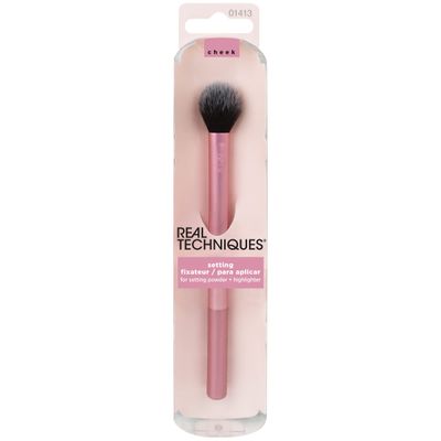 Real Techniques Makeup Setting Brush, For Setting Powder, Loose Powder, &amp; Pressed Powder, Face Makeup Brush, 402 Brush, Sheer Coverage For Highlighter, Synthetic &amp; Cruelty-Free Bristles, 1 Count